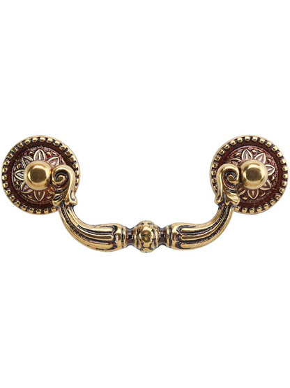 Beaded Flower Post Bail Pull - 2.52 inch Center-to-Center in French Antique Gold.